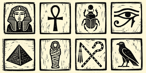 Ancient Egyptian Symbols Linocut Collection