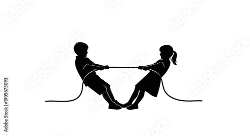 Silhouette of a man and woman playing tug of war.