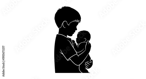 Father holding newborn baby in his arms tenderly.
