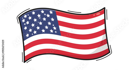 Animated american flag waving isolated on white a patriotic symbol illustration