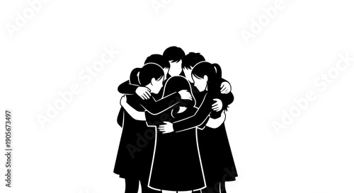 Group of people embracing each other in a tight circle.