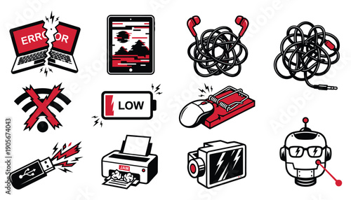 Digital Disaster Icons Technology Problems and Glitches Vector Set
