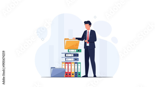 Businessman Organizing Files and Folders in Office