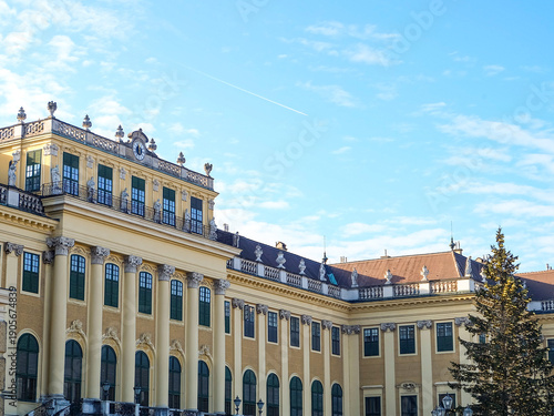 Schonbrunn Palace, the summer residence of the Habsburg dynasty in Vienna, Austria on a beautiful sunny blue sky winter day 