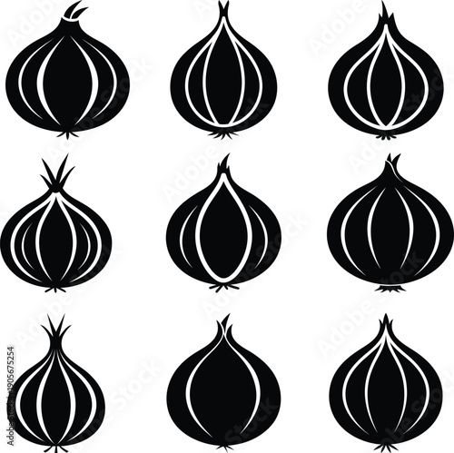 onion vector silhouette set art and illustration