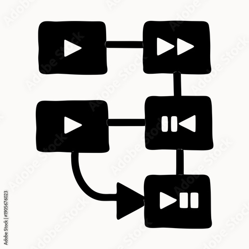 Video player interface with play pause buttons and flow