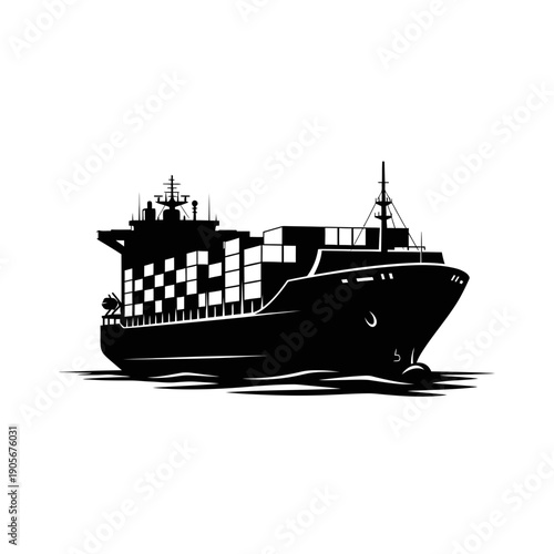 Silhouette of a Container Cargo Ship Vector Icon for Global Logistics and Marine Transport Design