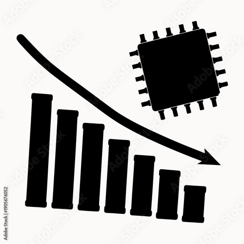 Microchip decline illustrated with downward trending graph and arrow