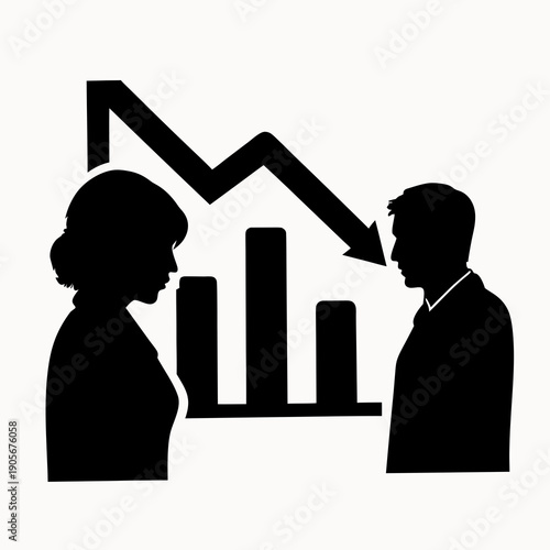 Businesspeople discuss declining graph trends in meeting