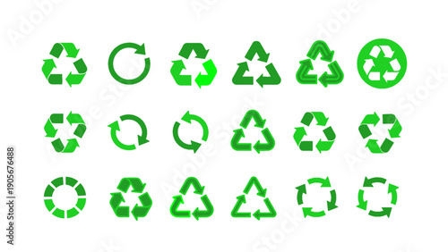 A collection of recycling and environmental symbols representing sustainability and waste management concepts.