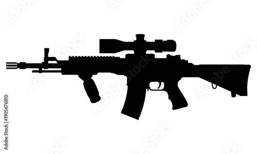 Silhouette of a rifle with scope and magazine  a black rifle with a scope and magazine attached