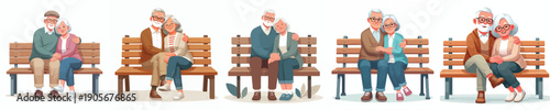 vector of a couple sitting on a park bench hugging on Valentine's Day