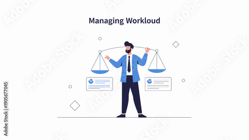Businessman Balancing Workload on Scales, Managing Tasks and Priorities