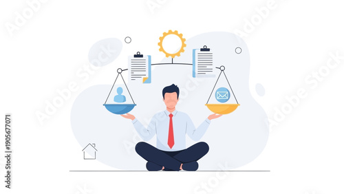 Businessman Balancing Work and Life with Scale