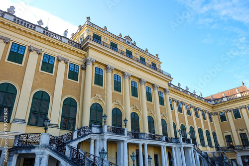 Schonbrunn Palace, the summer residence of the Habsburg dynasty in Vienna, Austria on a beautiful sunny blue sky winter day 