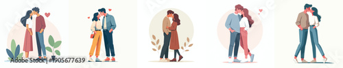 vector of a couple standing kissing passionately on Valentine's Day