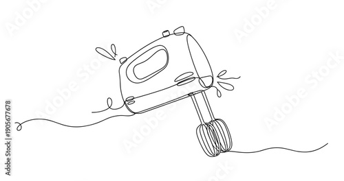 Continuous line drawing of electric hand mixer with dual beaters. None editable stroke