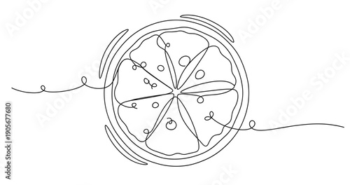 Minimalist line art of pizza slice with pepperoni toppings. None editable stroke