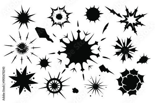 set of explosion crack silhouette line art vector illustration with a white background