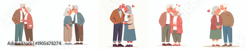 vector of a old couple standing kissing passionately on Valentine's Day