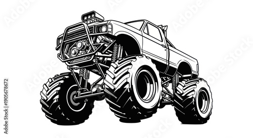 Monster Truck Illustration - Off-Road Vehicle with Large Tires and Powerful Engine