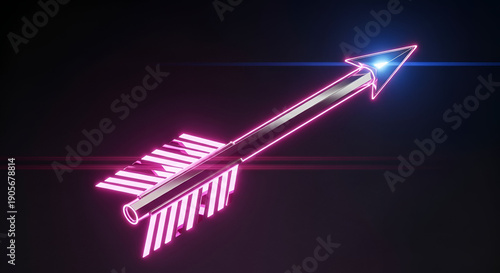Wallpaper Mural Futuristic Cupid's Neon Love Arrow - Sleek 3D Render on Dark Background for Romance, Technology, Modern Relationships Concept Torontodigital.ca