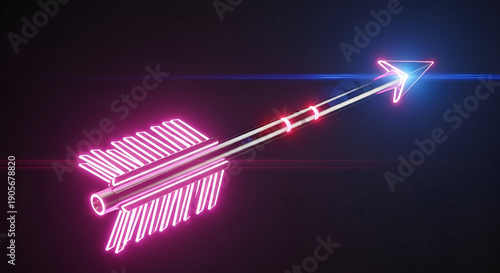 Wallpaper Mural Futuristic Cupid's Neon Love Arrow - Sleek 3D Render on Dark Background for Romance, Technology, Modern Relationships Concept Torontodigital.ca