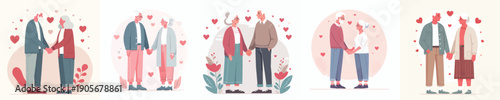 Vector of a old couple standing holding hands intimately during Valentine's Day
