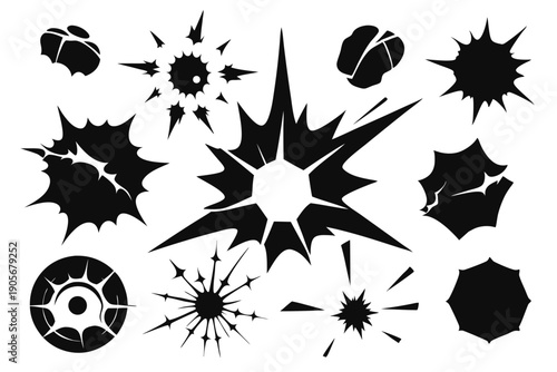 set of explosion crack silhouette line art vector illustration with a white background
