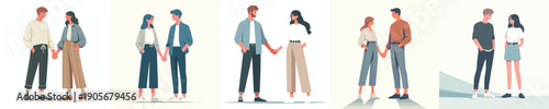 Vector of a couple standing holding hands intimately during Valentine's Day
