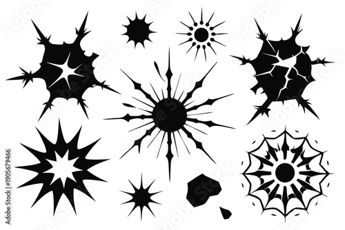 set of explosion crack silhouette line art vector illustration with a white background