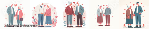Vector of a old couple standing holding hands intimately during Valentine's Day