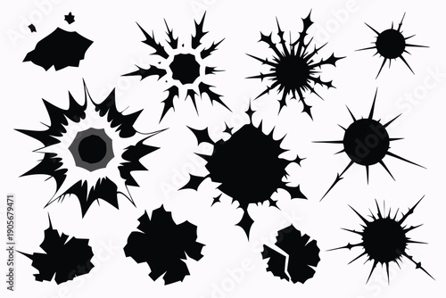 set of explosion crack silhouette line art vector illustration with a white background