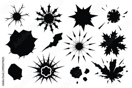 set of explosion crack silhouette line art vector illustration with a white background