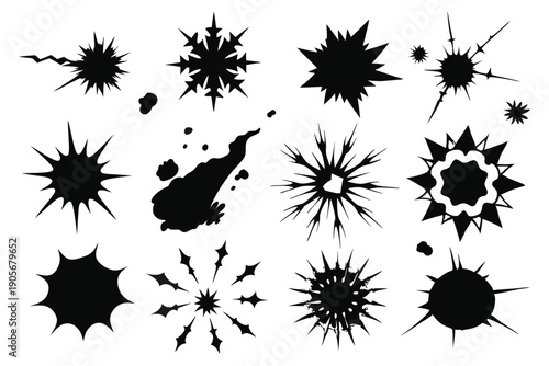 set of explosion crack silhouette line art vector illustration with a white background