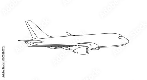 Conceptual line art illustration of a commercial passenger jet, symbolizing global travel, air transportation, and efficient aerial logistics for modern aviation