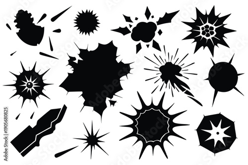 set of explosion crack silhouette line art vector illustration with a white background