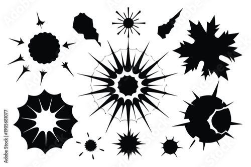 set of explosion crack silhouette line art vector illustration with a white background