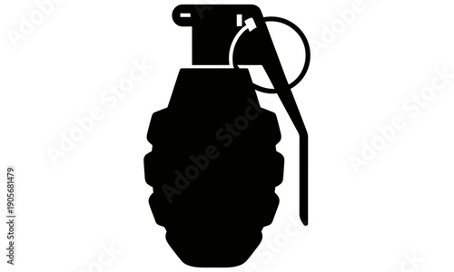 Black silhouette of a grenade with pin and safety clip on transparent background  hand grenade