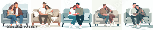 vector of a couple hugging affectionately on sofa