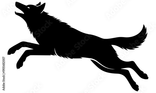 black silhouette of a wolf running and howling at the moon  a wild animal in full stride