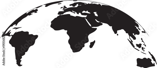 Curved World Map Silhouette Half Globe Earth Vector for Global Business