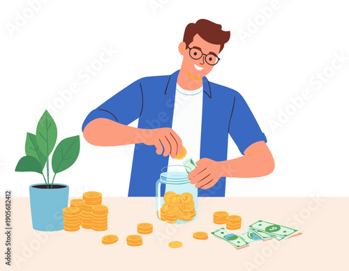 Flat vector illustration of saving money lifestyle