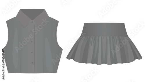 Sleeveless crop t shirt and mini skirt. vector	