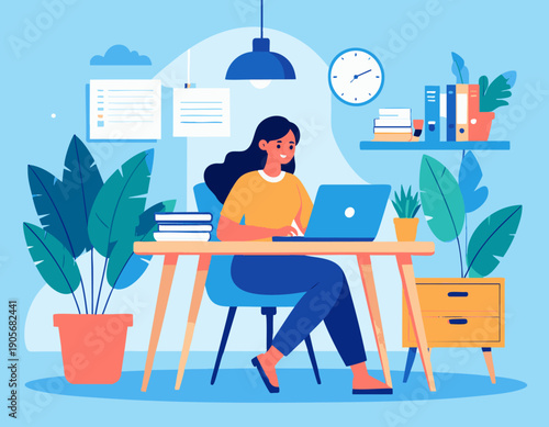 Flat vector illustration of work from home finance lifestyle
