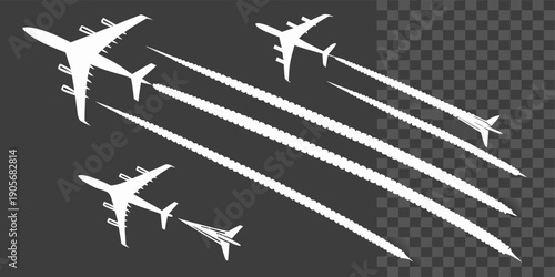 A collection of various stylized vapor or smoke trails, rendered in white against a dark, transparent background. The elements are diverse in shape and orientation, displaying curves, straight lines, 