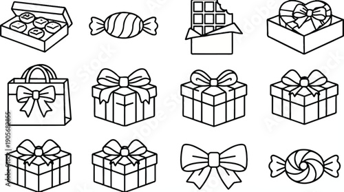 Collection of Hand Drawn Gift Boxes and Candies present