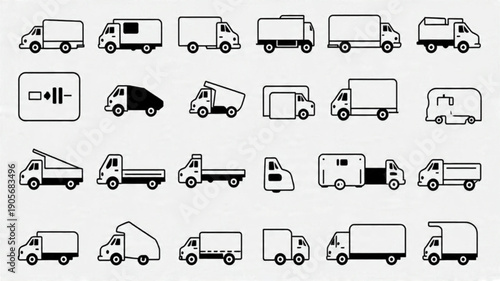  Delivery Truck Icon Set, Commercial Vehicle Vector Pack, Logistics and Transport Graphics, Truck Silhouette Collection

