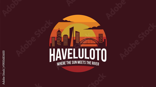 HAVELULOTO A Vibrant Cityscape Where The Sun Meets The River, Showcasing Urban Beauty, Sunset Views, And Architectural Marvels In A Captivating Logo Design