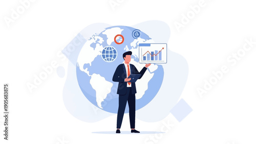 Businessman Analyzing Global Financial Growth Chart
